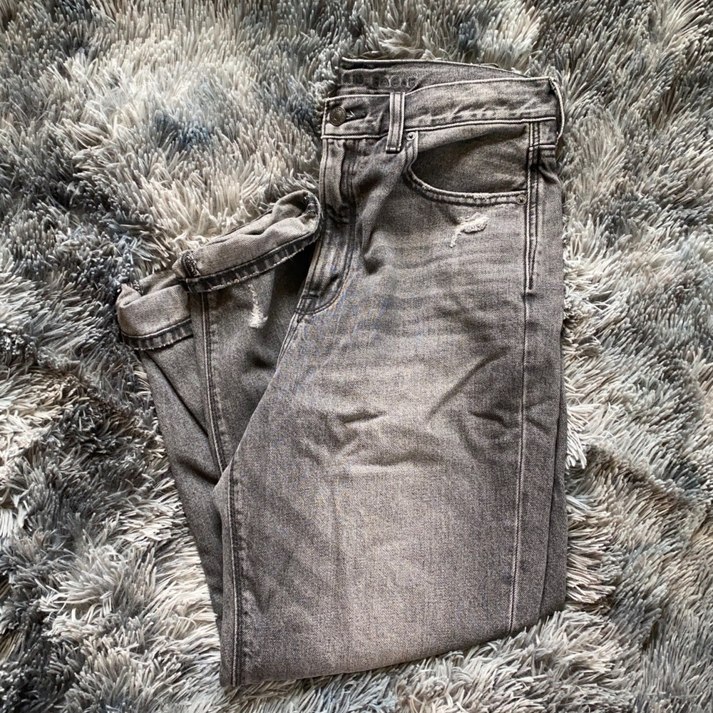 Grey Distressed Highest Rise Mom Jeans